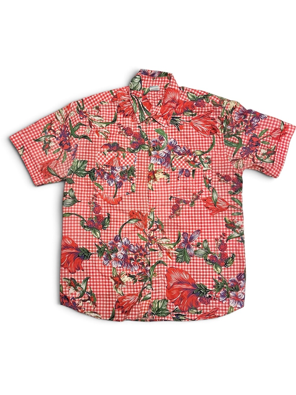 Vintage Red Floral Picnic Print Short-Sleeve Men's Shirt